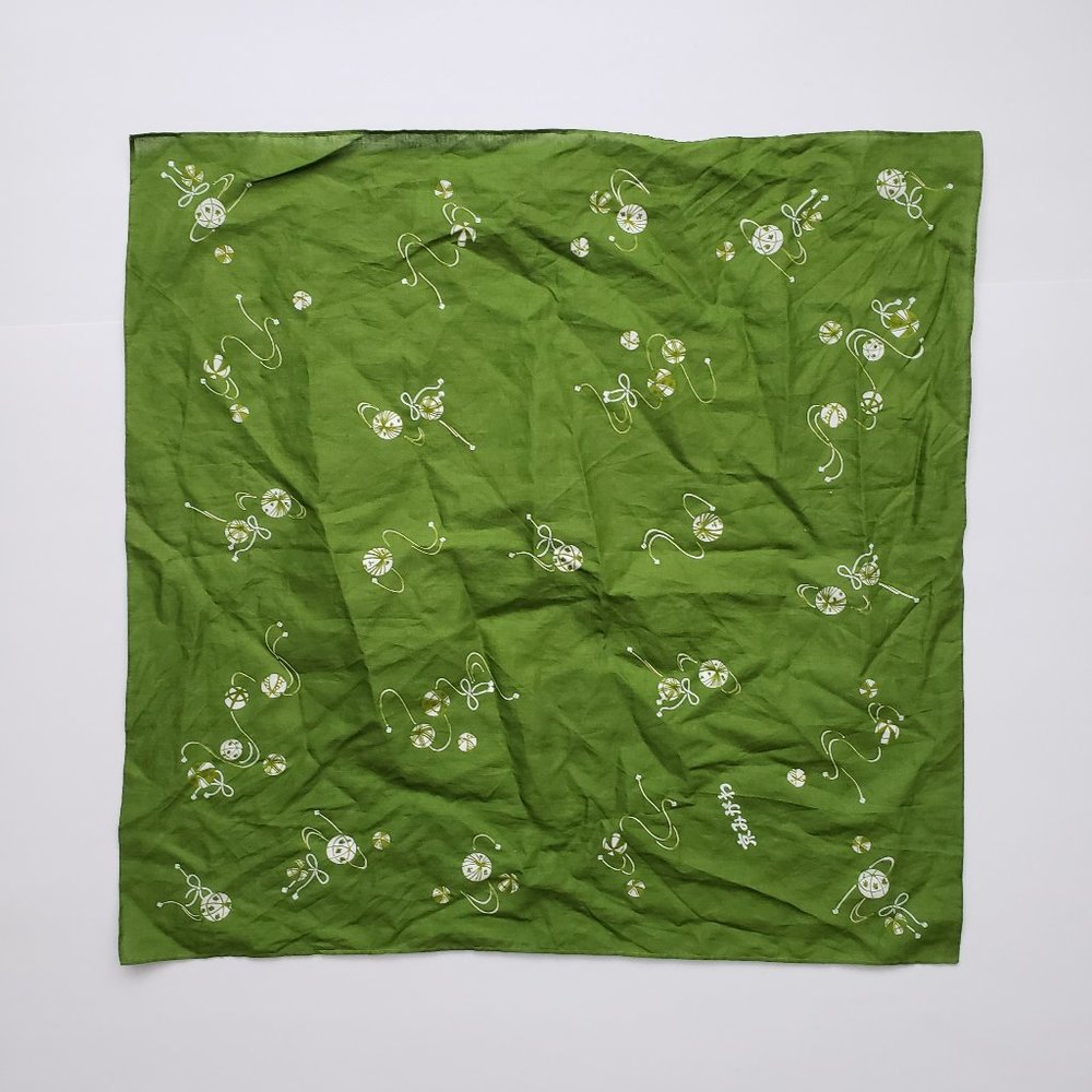 Japanese Green Printed Scarf / handkerchief / Cloth Gift Wrap